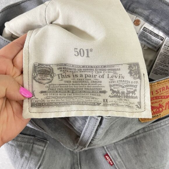 Levis 501 Jeans Mens 34x32 (30x28) Gray Button Fly Straight Stone Wash Rugged - Picture 9 of 15